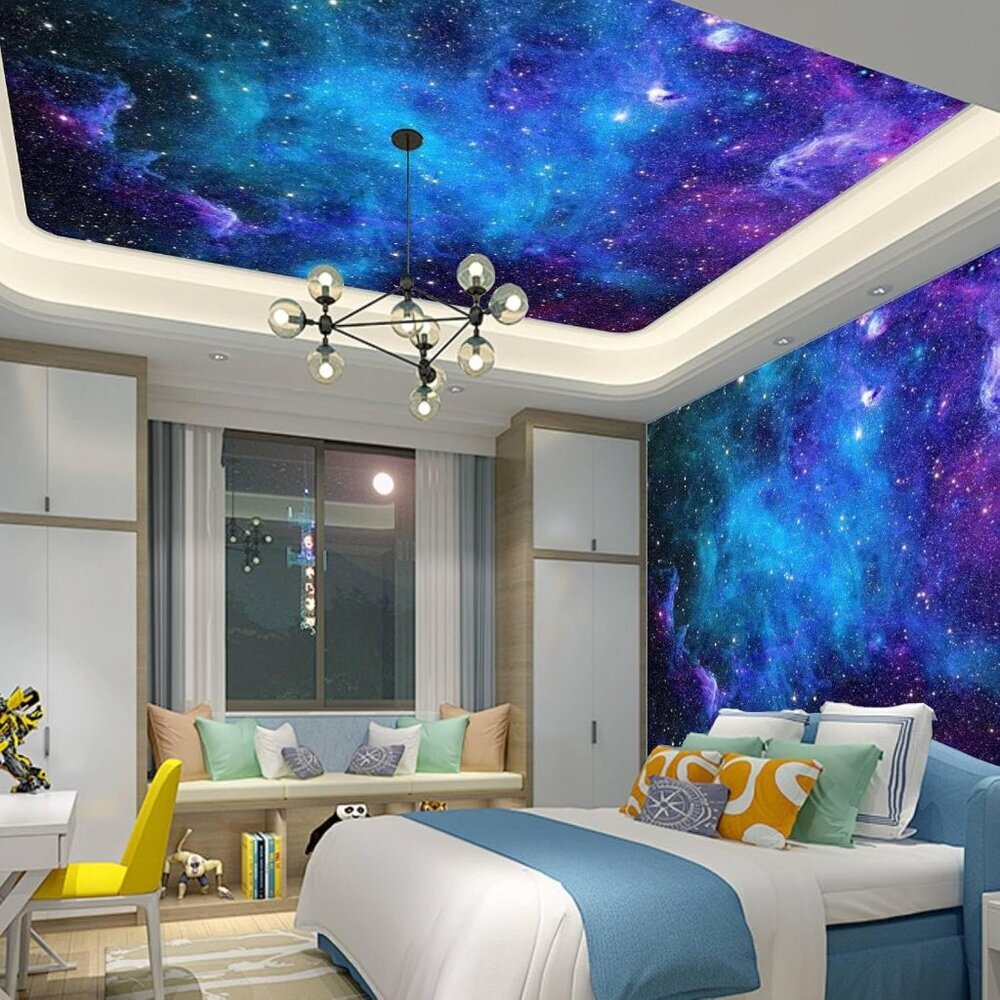 Extra Large Galaxy Space Tapestry for Bedroom Aesthetic 118'' X 98'' Blue Starry - Picture 3 of 6